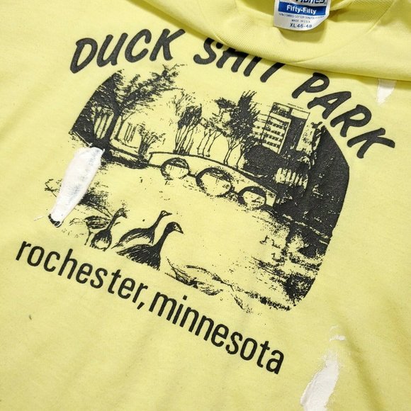 Duck Sh*t Park 90s Tee - Yellow Retro Custom Cute Vintage VTG USA Hanes - Picture 3 of 5